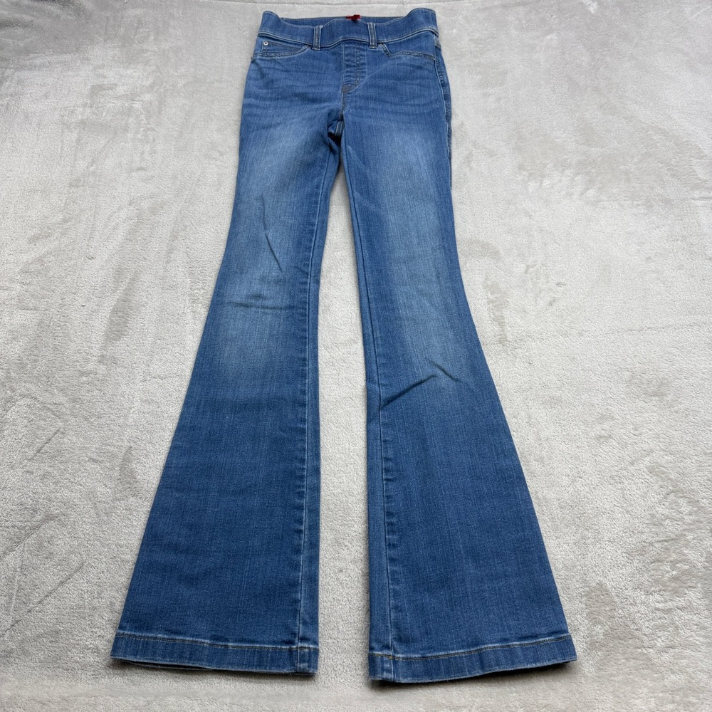 Spanx Flare Jeans Women XS Blue Hi Rise Pull On Stretch Slimming Chic Boho Denim